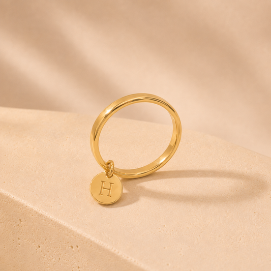 Soleil Ring | Personalised Gold Initial Charm Ring