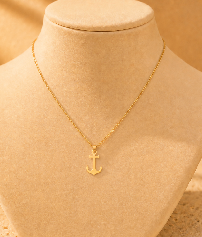 Anchored Necklace, 18k gold-plated waterproof necklace by Golden Hour, polished anchor pendant on a fine chain, tarnish-resistant and hypoallergenic